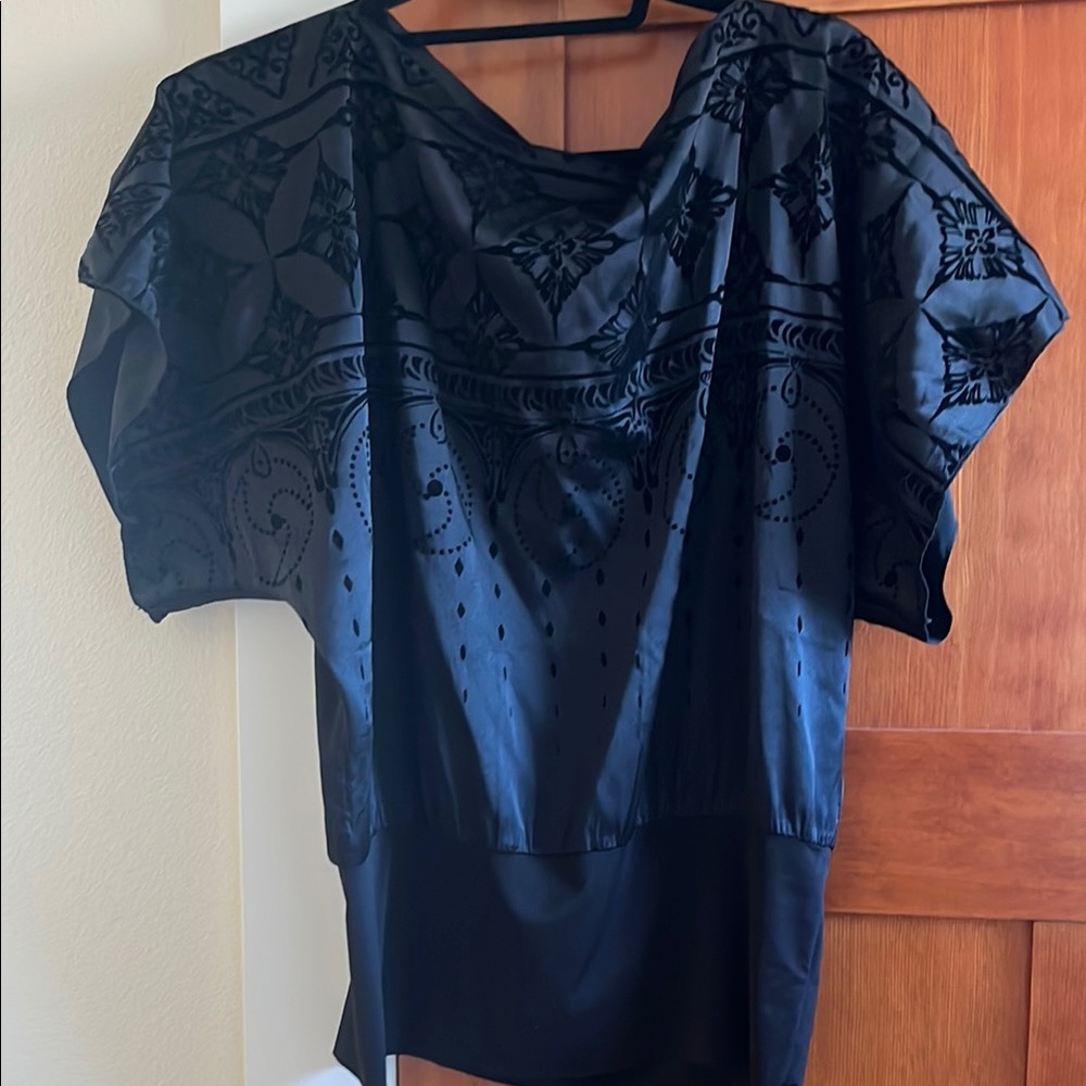Hale Bob Black Boxy Oversized Short Sleeve Blouse